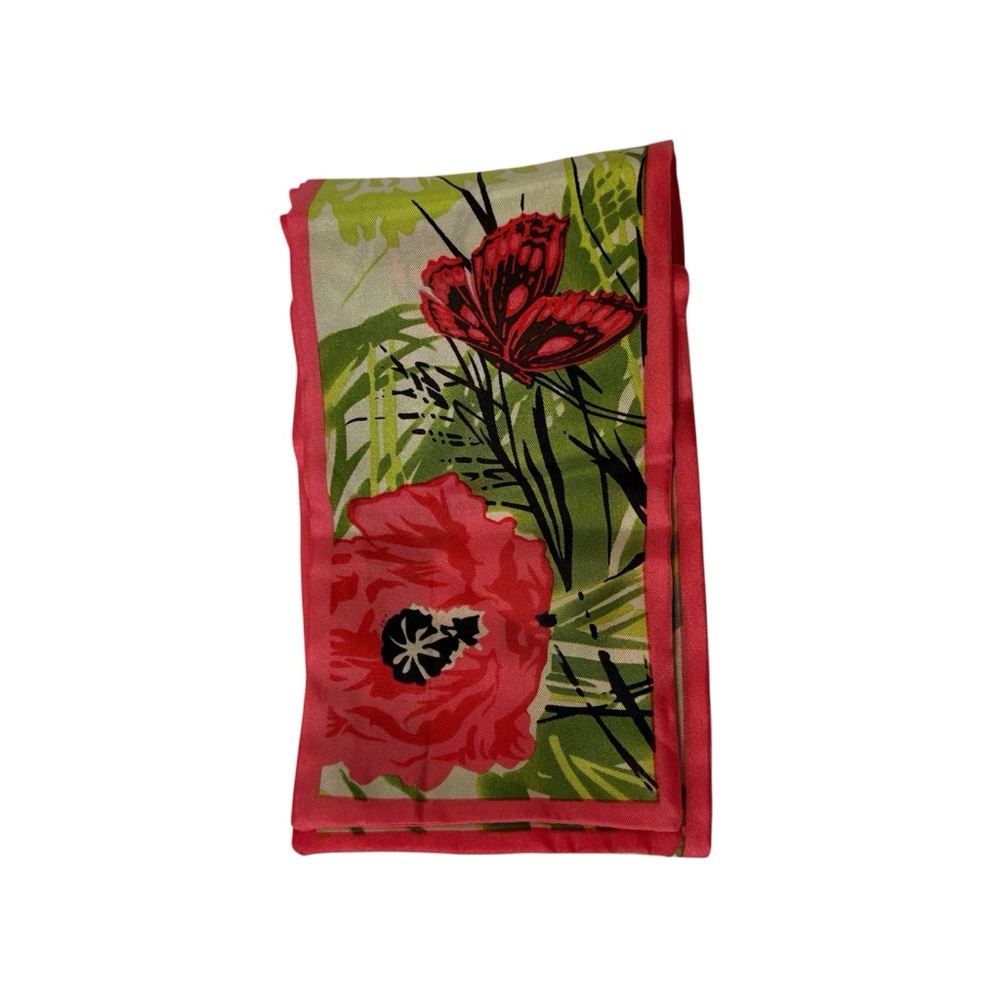 TALBOTS SCARF FLORAL SILK BANDEAU TWILLY PINK GREEN WHITE BLACK LONG RECTANGLE